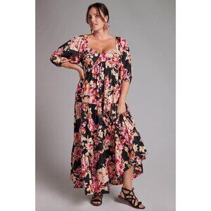 Anthropologie Womens‎ Plus 3X Blossom Tiered Maxi Dress Short Sleeve Floral